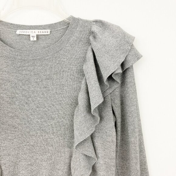 Veronica Beard Centre Ruffle Crewneck Metallic-knit Sweater Size S Gray Sparkle - Picture 5 of 10
